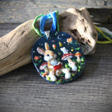 Good night story - Bunny and mouse art glass jewelry - Fused Glass Pendant - Unique Art Jewelry by FannyD