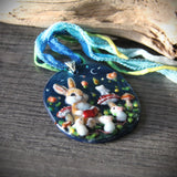 Good night story - Bunny and mouse art glass jewelry - Fused Glass Pendant - Unique Art Jewelry by FannyD