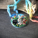 New friends in the garden - afternoon nap - Fused Glass Pendant - Unique Art Jewelry by FannyD