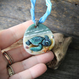 Baby Sea Turtle - art glass jewelry - mama bear Fused Glass Pendant - Unique Art Jewelry