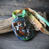 Squirrel and friend - art glass jewelry - woodland Fused Glass Pendant - Unique Art Jewelry