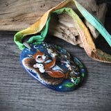 Squirrel and friend - art glass jewelry - woodland Fused Glass Pendant - Unique Art Jewelry