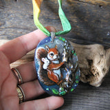 Squirrel and friend - art glass jewelry - woodland Fused Glass Pendant - Unique Art Jewelry